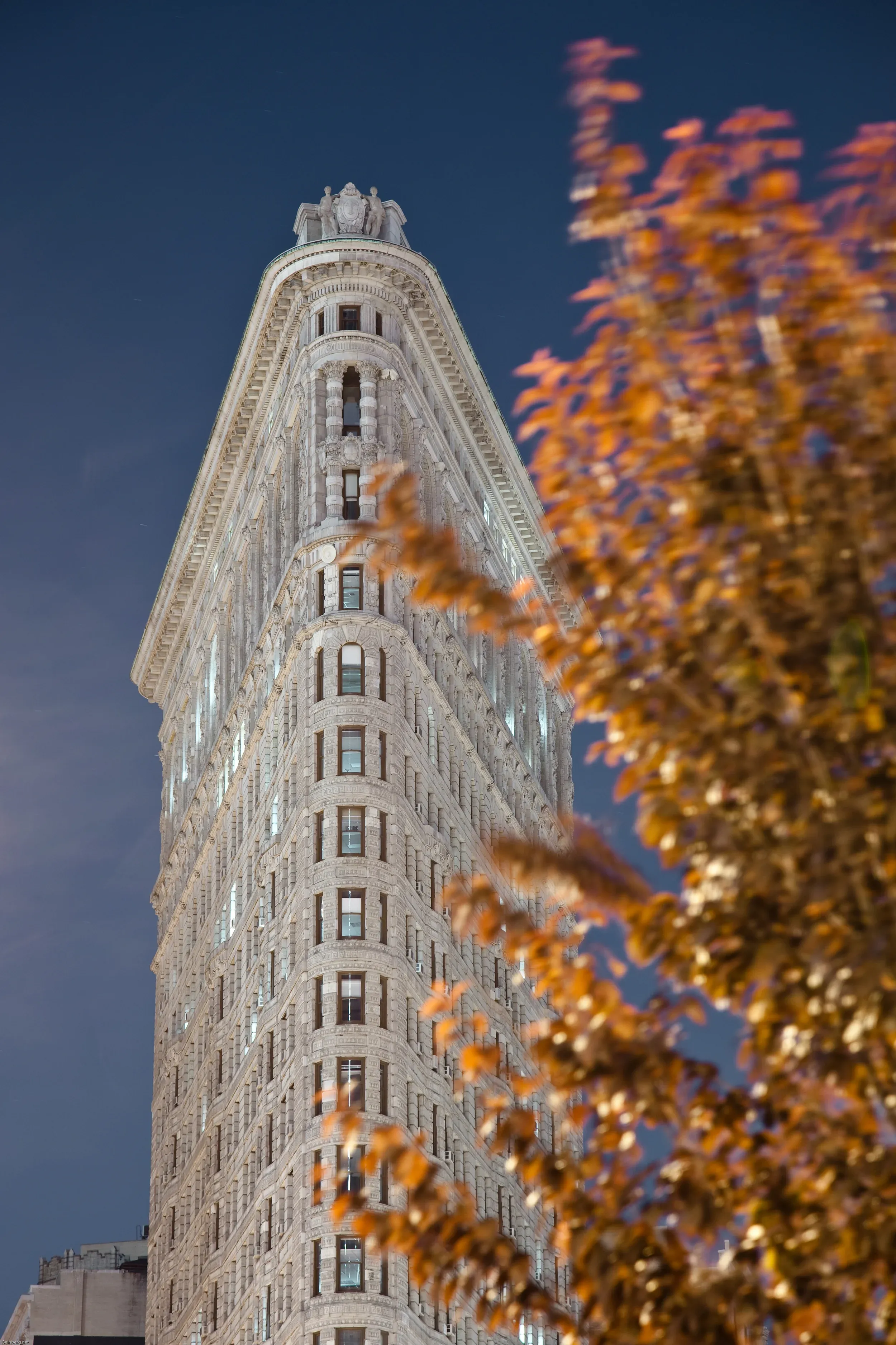 Flatiron Building with fall foliage