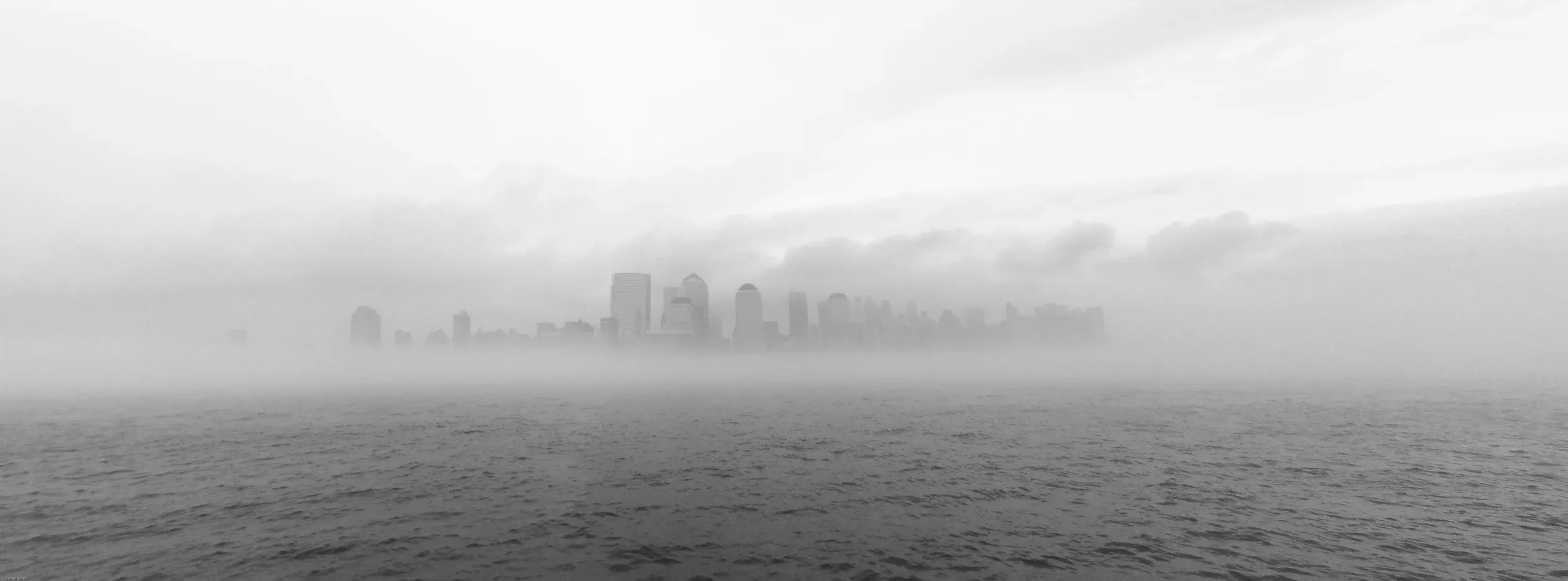 Downtown Manhattan in fog before One World Trade Center