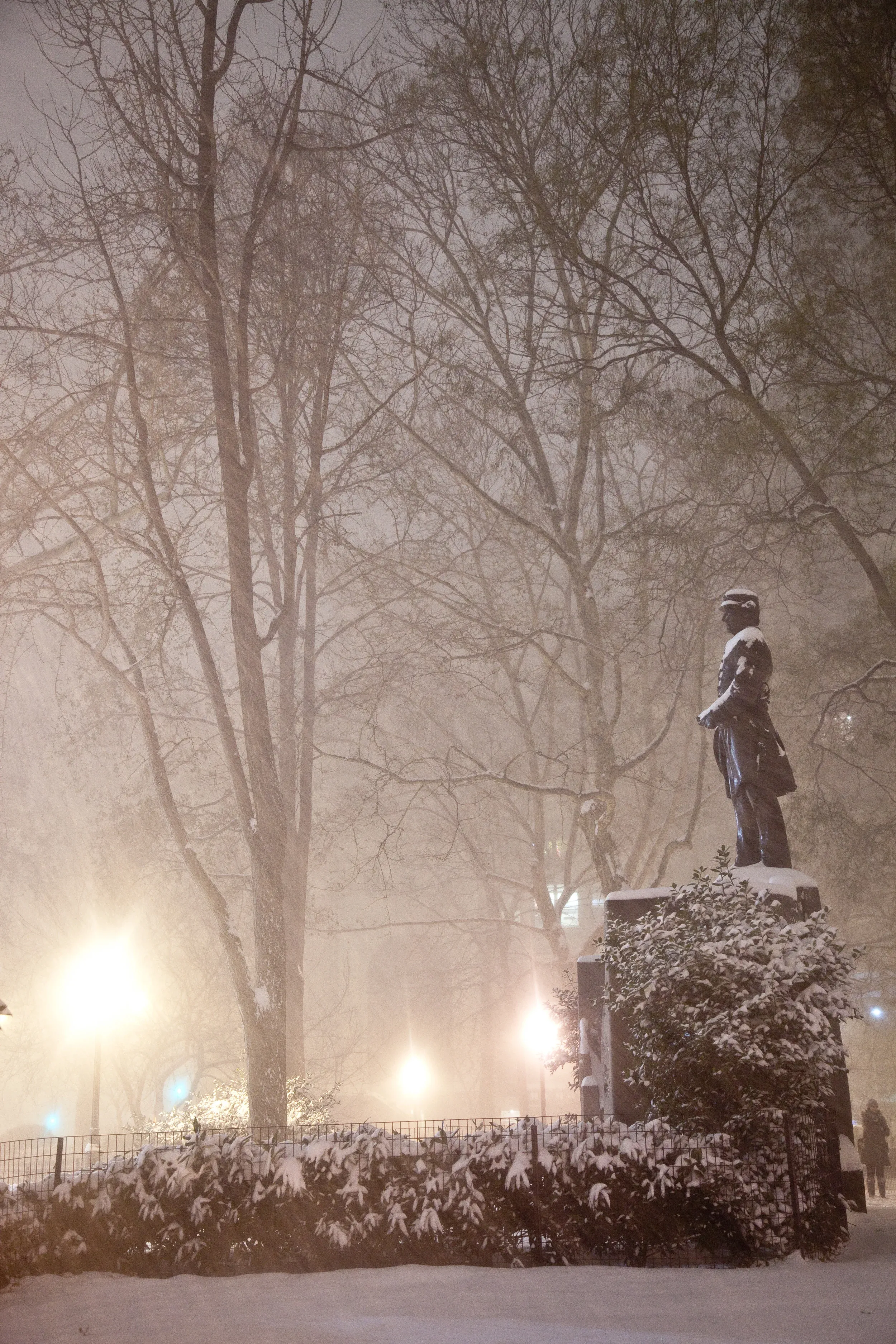 Park bench under snow