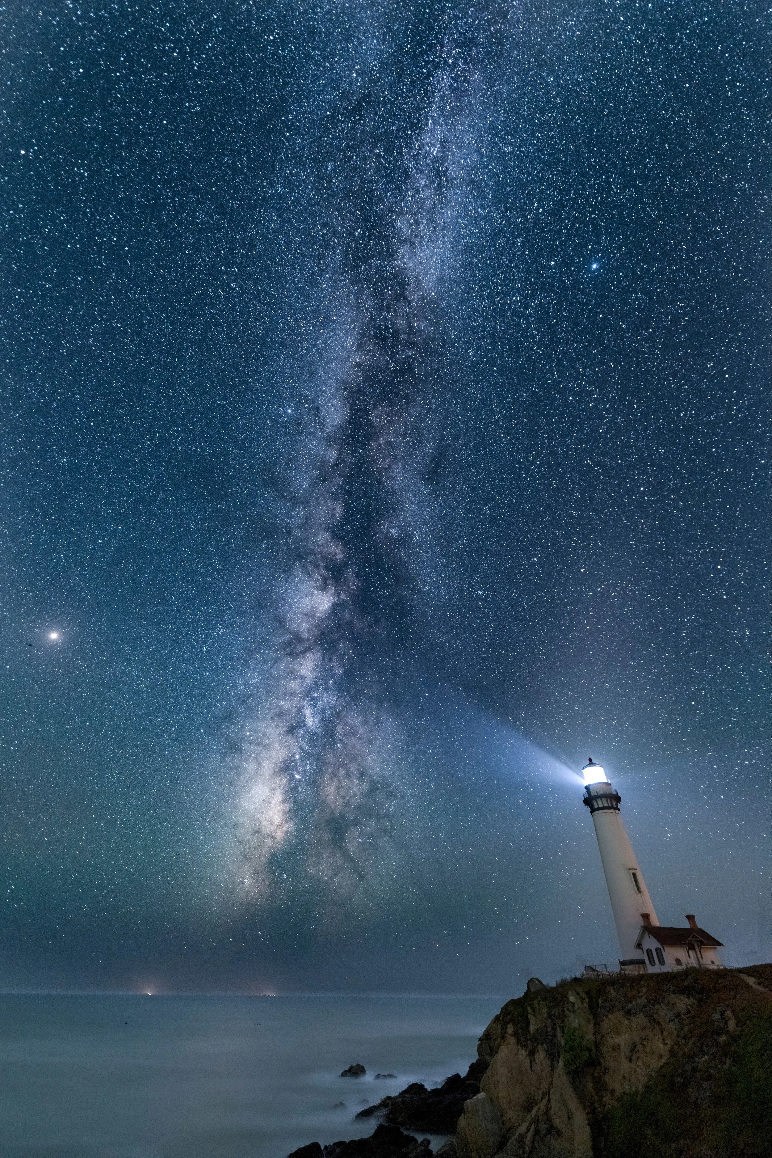 Lighthouse with stacked star trails